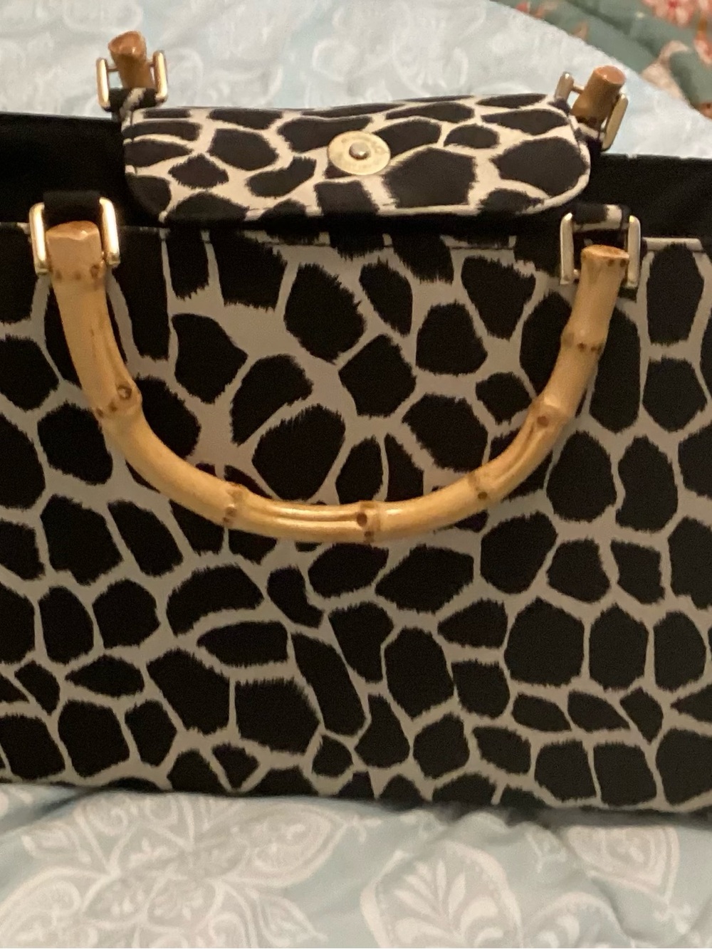 Giraffe‎ Print Handbag Bamboo Handle Top Handle Bag Purse